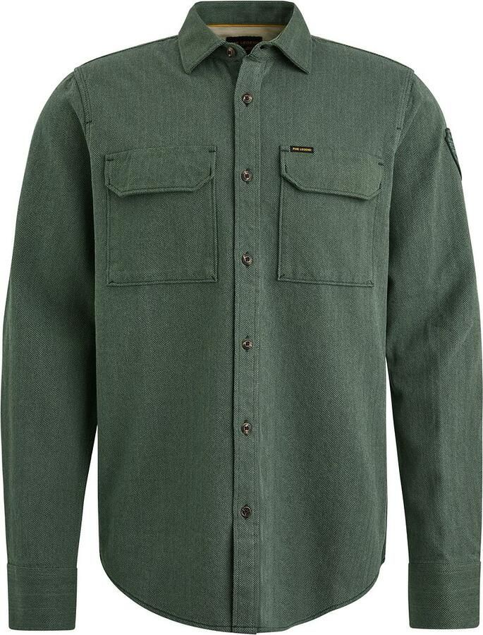 PME Legend Flanel Herringbone Overhemd Lange Mouw Green Heren