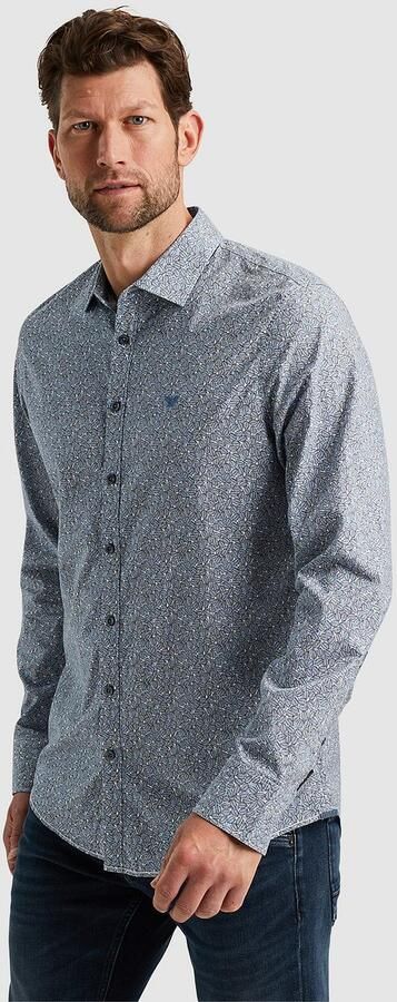 PME Legend Gedrukte Poplin Overhemd Lange Mouw Blue Heren - Foto 4
