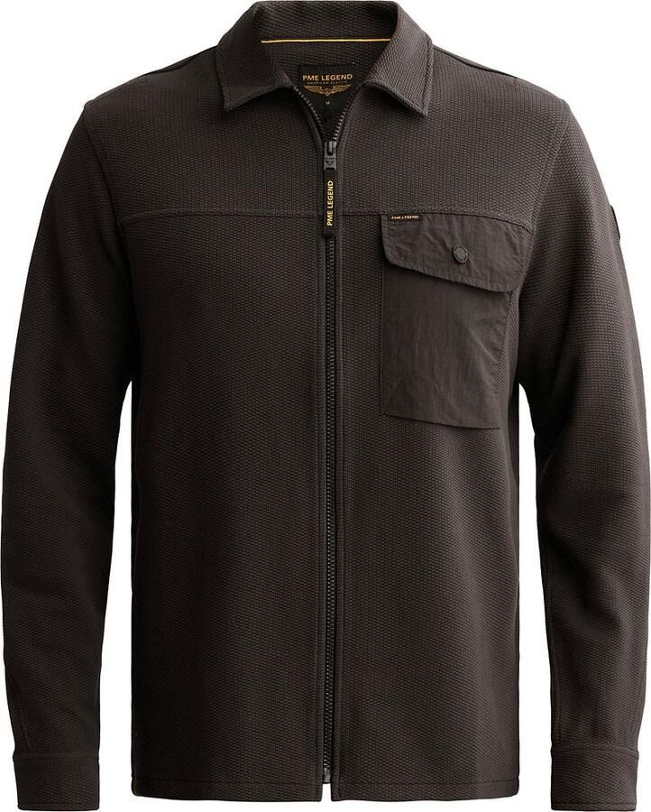 PME Legend regular fit overshirt met wafelstructuur antraciet
