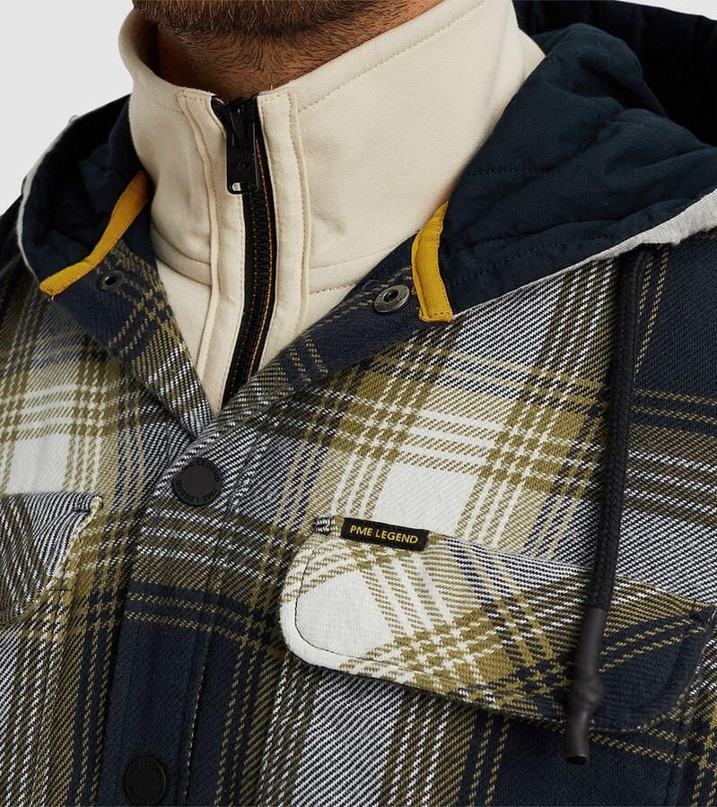 PME LEGEND Heren Overhemden Long Sleeve Shirt Ctn Flanel Check Quilted Blauw