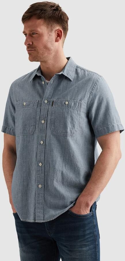 PME Legend Short Sleeve Overhemd Coton Linnen Chambray Indigo - Foto 6