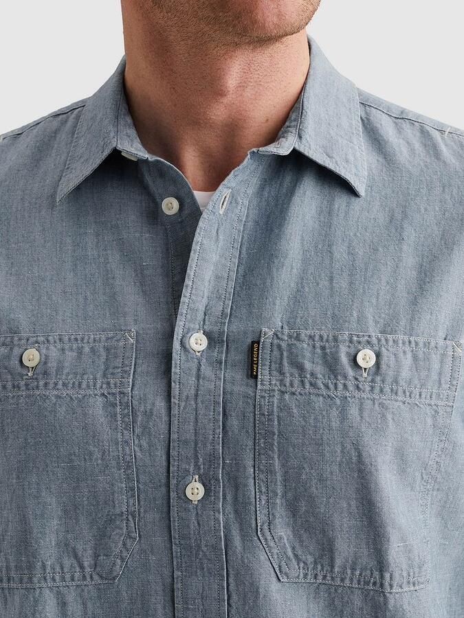PME Legend Short Sleeve Overhemd Coton Linnen Chambray Indigo - Foto 4