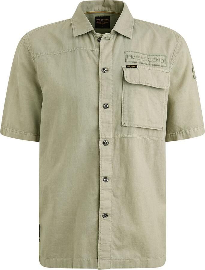 PME Legend Short Sleeve Overhemd Linen Blend Groen - Foto 3