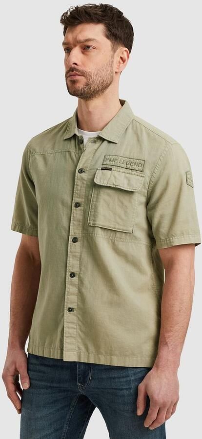 PME Legend Short Sleeve Overhemd Linen Blend Groen - Foto 6