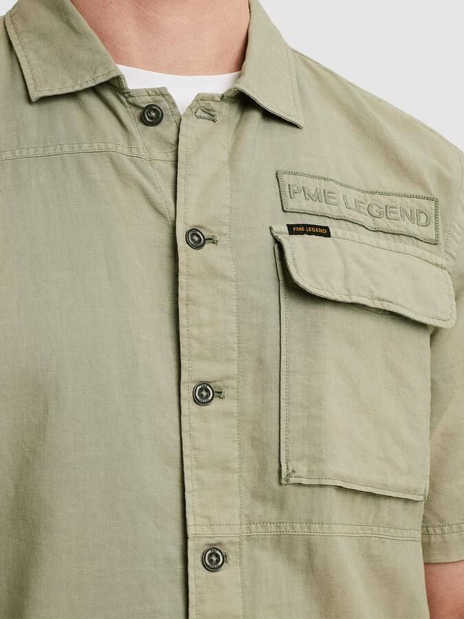 PME Legend Short Sleeve Overhemd Linen Blend Groen - Foto 4