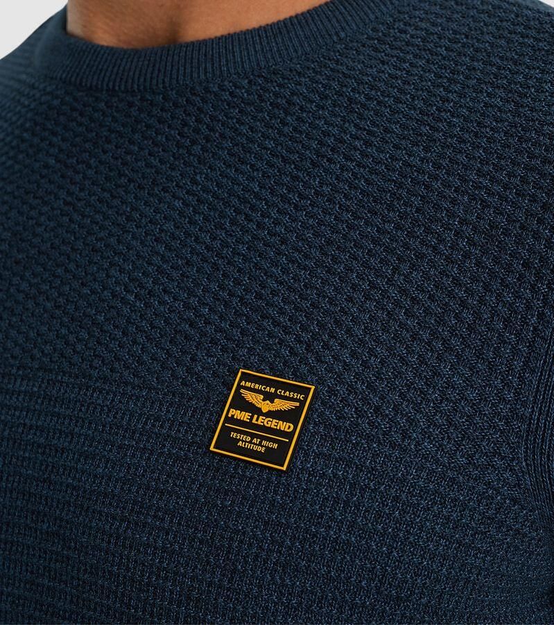 PME Legend Katoen Mouline R-Neck Pullover Blue Heren