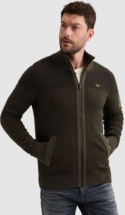 PME Legend Regular fit gebreid jack van puur katoen met labelstitching - Foto 4
