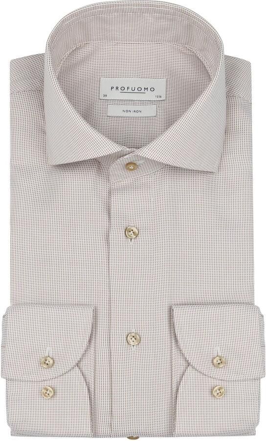 Profuomo Dobby Overhemd Print Beige
