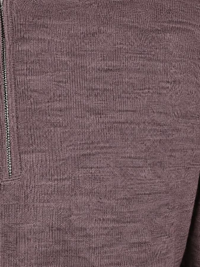 Profuomo wollen regular fit gebreide gemêleerde trui aubergine