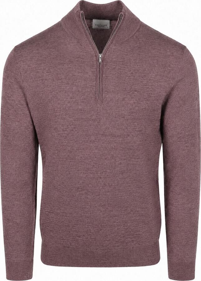Profuomo wollen regular fit gebreide gemêleerde trui aubergine - Foto 2