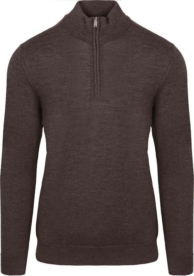 Profuomo Sweater Half Zip Pullover Merinowol Donkerbruin