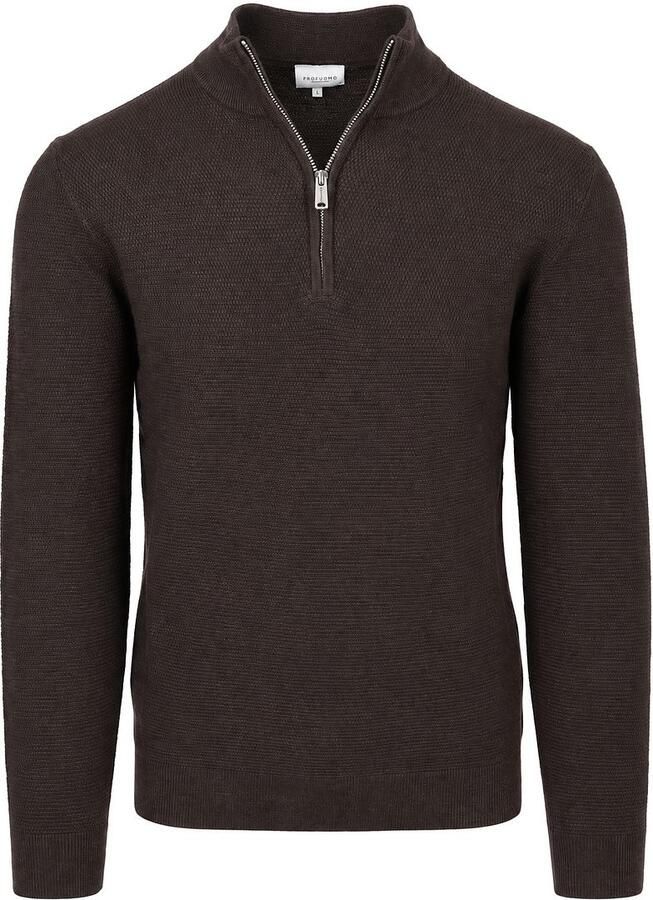 PROFUOMO Heren Truien & Vesten Pullover Half Zip Twinkle Slub Structure Bruin - Foto 6