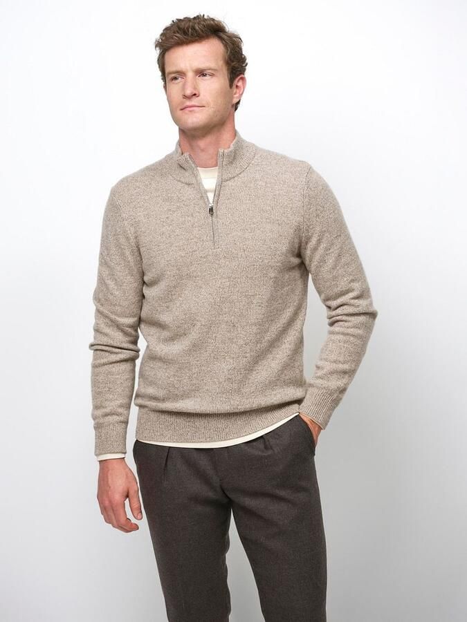 PROFUOMO Heren Truien & Vesten Pullover Half Zip Wool Blend Beige - Foto 6