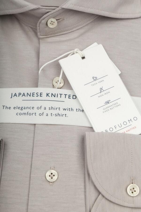 PROFUOMO Heren Overhemden Shirt X-cutaway Japanese Knitted Beige - Foto 11