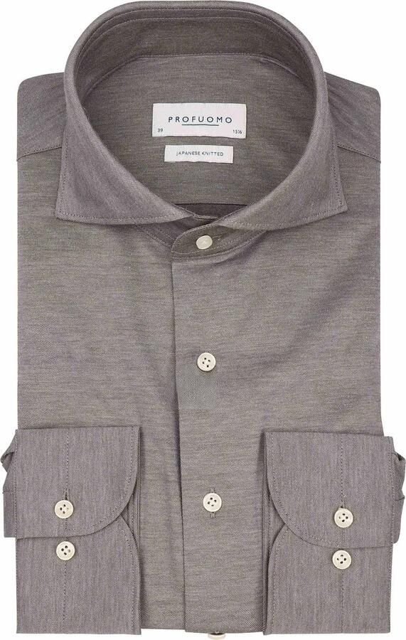 Profuomo Japanese Knitted Overhemd Melange Bruin