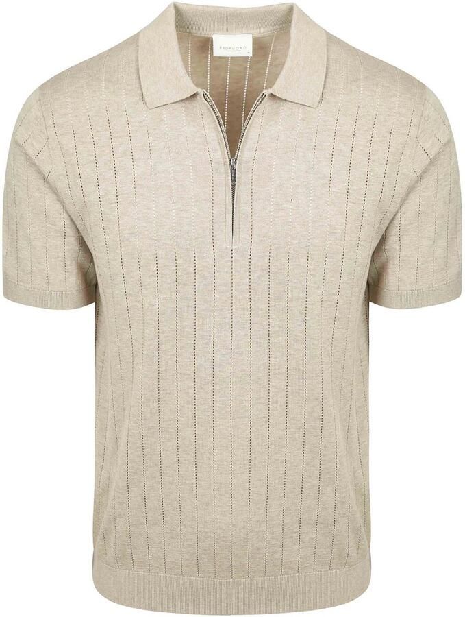 Profuomo Polo Shirt Korte Mouw Knitted Half Zip Poloshirt Dropneedle Beige