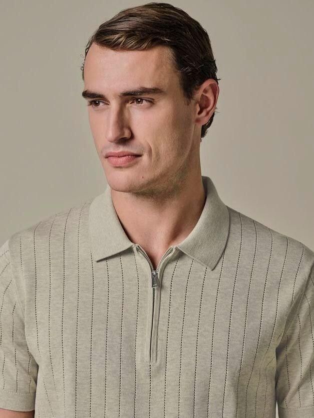 Profuomo Polo Shirt Korte Mouw Knitted Half Zip Poloshirt Dropneedle Beige - Foto 4