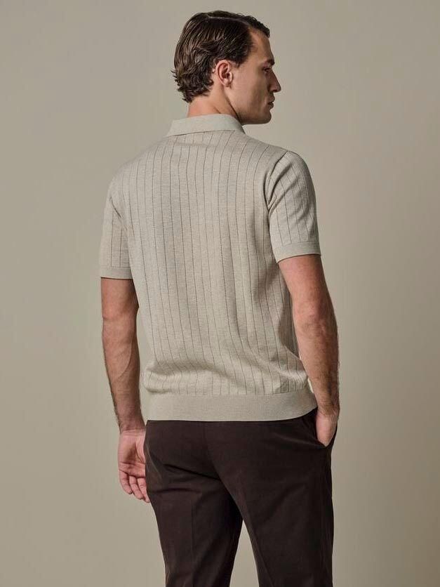 Profuomo Polo Shirt Korte Mouw Knitted Half Zip Poloshirt Dropneedle Beige - Foto 5
