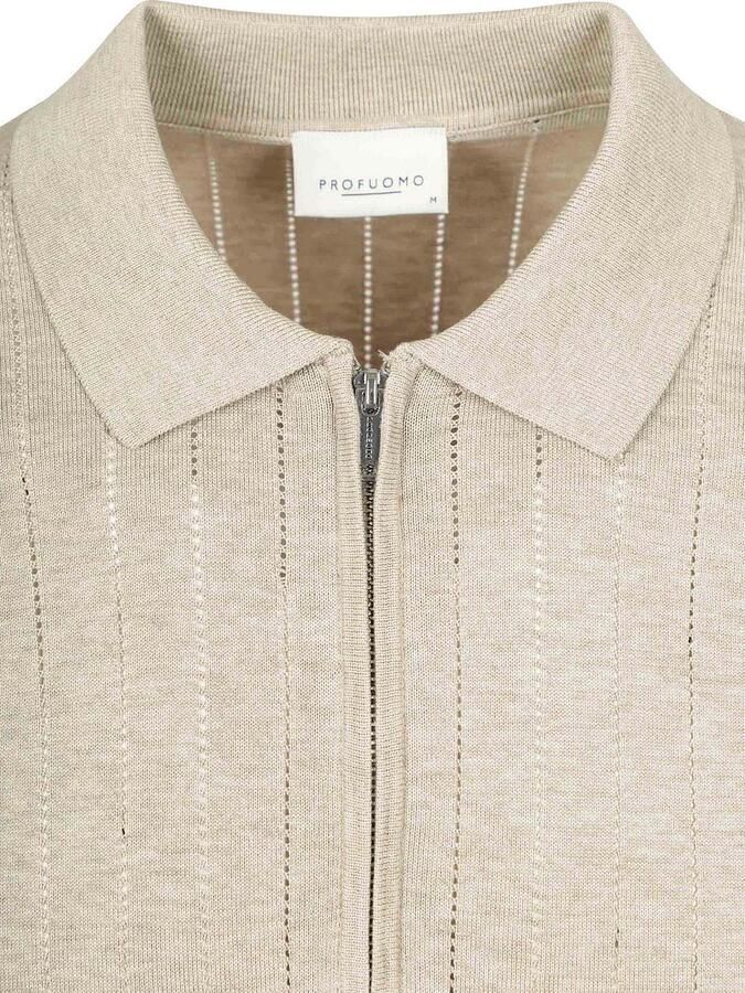 Profuomo Polo Shirt Korte Mouw Knitted Half Zip Poloshirt Dropneedle Beige - Foto 2