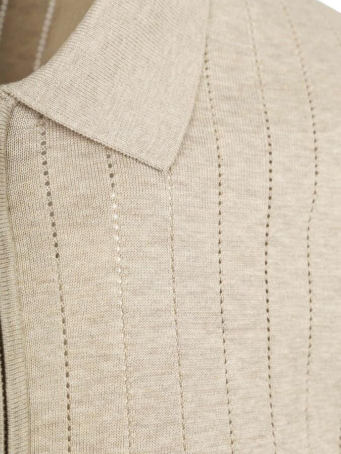 Profuomo Polo Shirt Korte Mouw Knitted Half Zip Poloshirt Dropneedle Beige - Foto 3