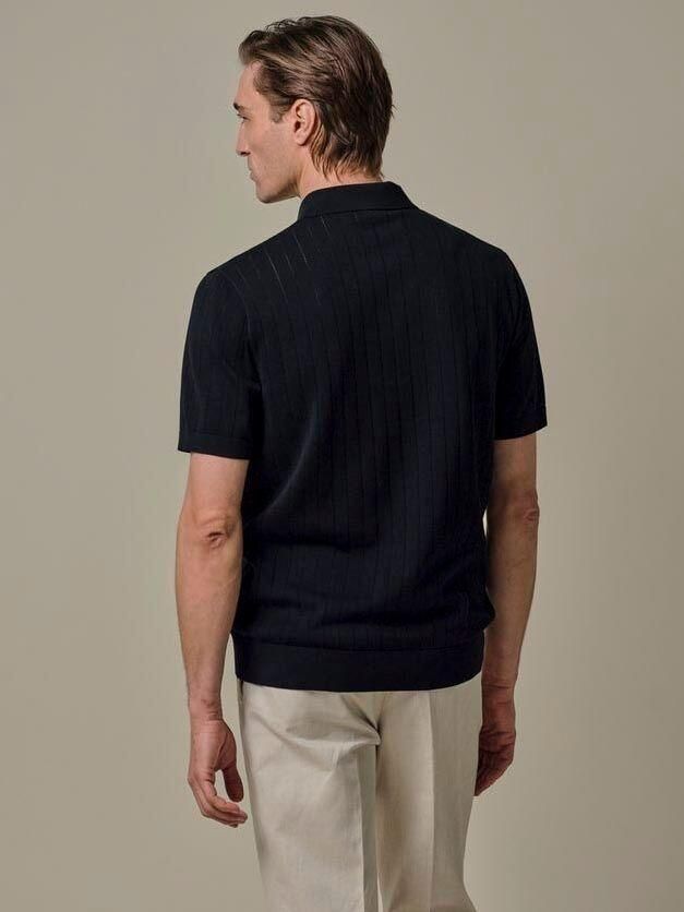 Profuomo Knitted Half Zip Poloshirt Dropneedle Navy - Foto 5