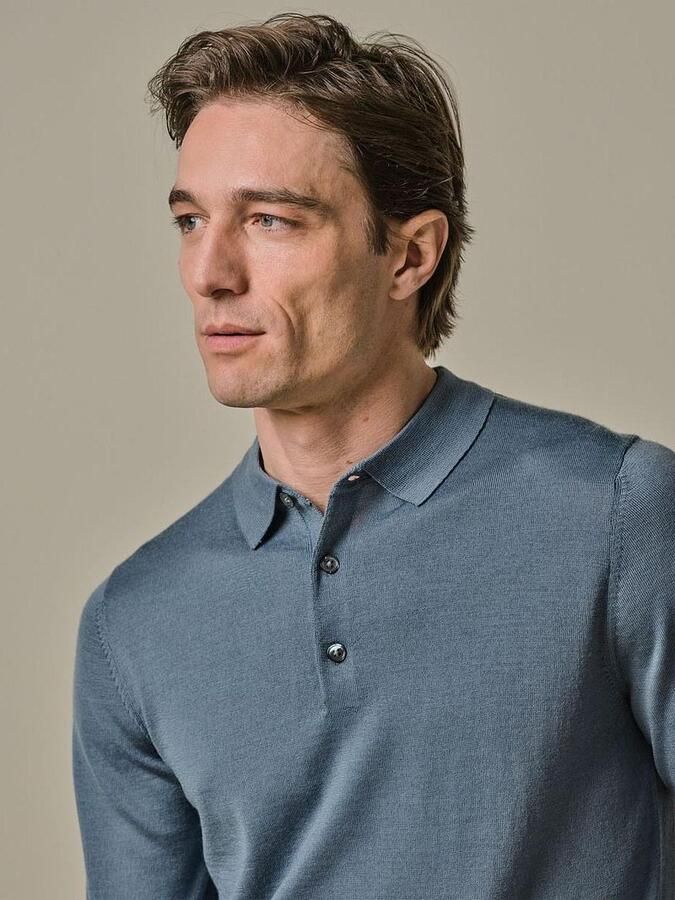 Profuomo Longsleeve Poloshirt Merinowol Blauw - Foto 2