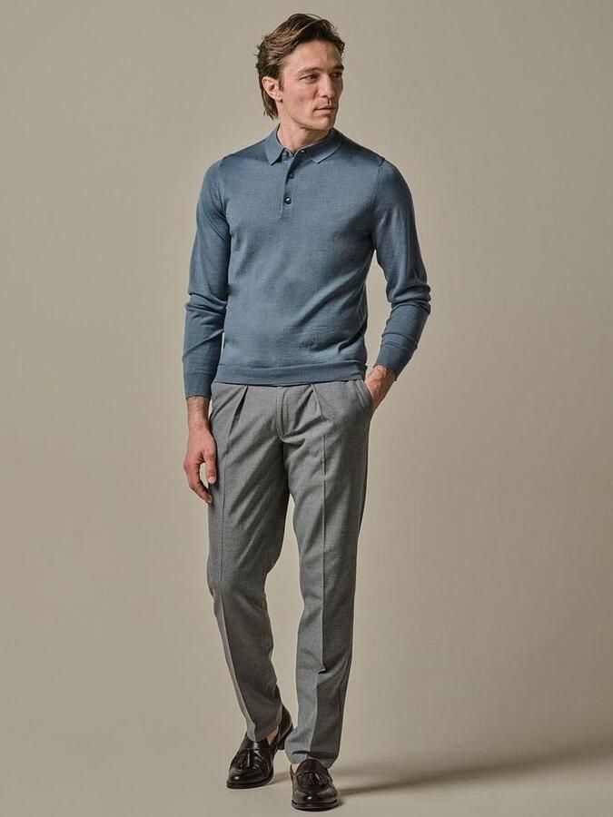 Profuomo Longsleeve Poloshirt Merinowol Blauw - Foto 4