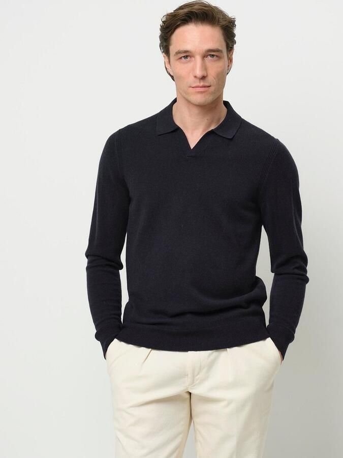 Profuomo Sweater Longsleeve Poloshirt Wol Blend Navy - Foto 2