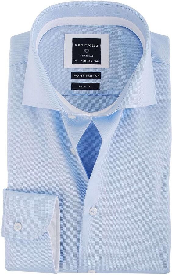 Profuomo Blauwe Overhemdjurk van Katoen Slim Fit Blue Heren - Foto 5