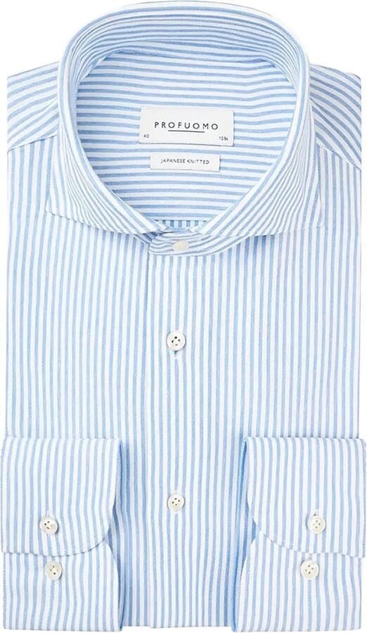 Profuomo Overhemd Lange Mouw Overhemd Japanese Knitted Blauw Strepen - Foto 5