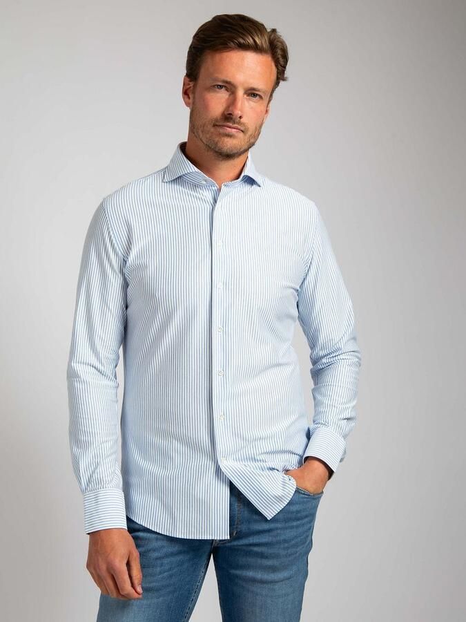 Profuomo Overhemd Lange Mouw Overhemd Japanese Knitted Blauw Strepen - Foto 9