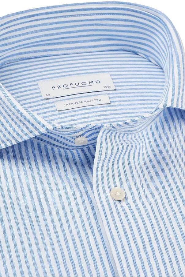 Profuomo Overhemd Lange Mouw Overhemd Japanese Knitted Blauw Strepen - Foto 11