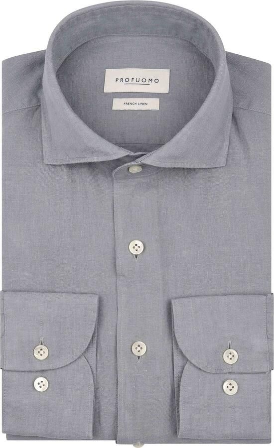 Profuomo Overhemd Linnen Blauw