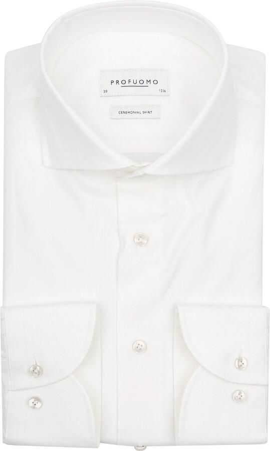 Profuomo Witte Overhemdjurk van Katoen Slim Fit White Heren