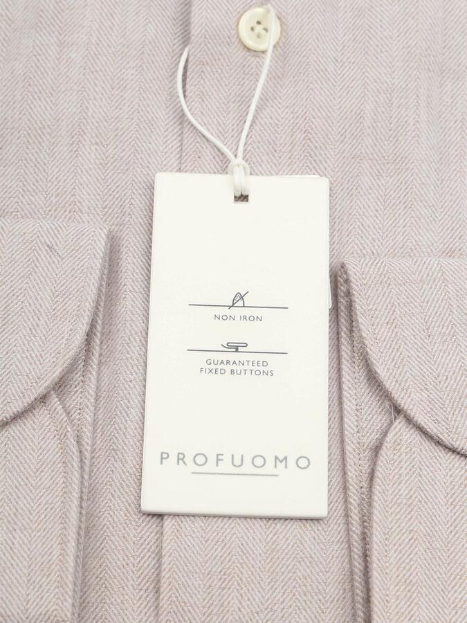 Profuomo Overhemd Peached Herringbone Flanel Beige - Foto 3
