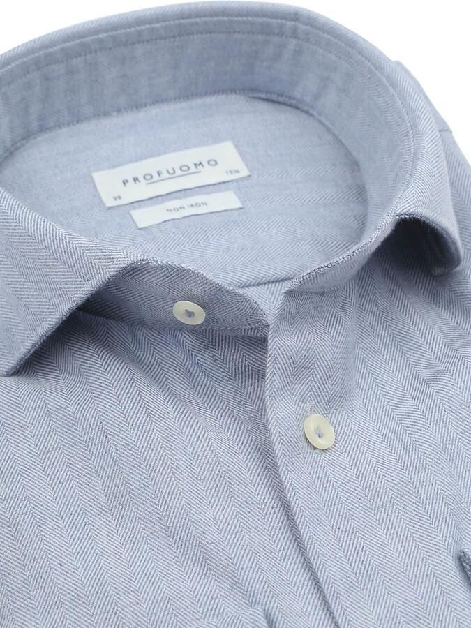 Profuomo Overhemd Peached Herringbone Flanel Blauw - Foto 2