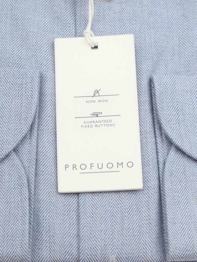 Profuomo Overhemd Peached Herringbone Flanel Blauw - Foto 4