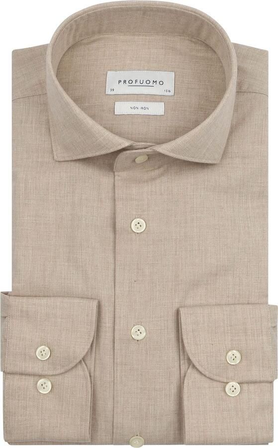Profuomo Overhemd Peached Twill Flanel Beige