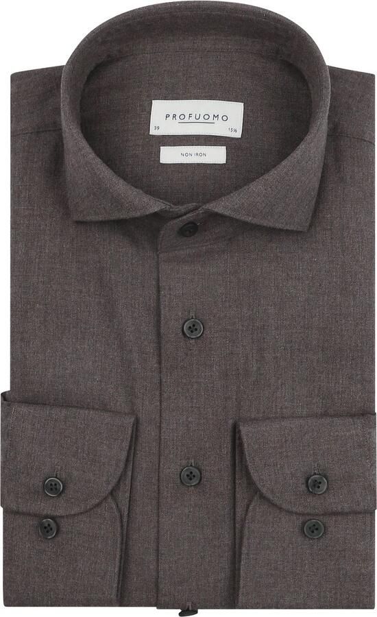 Profuomo Overhemd Peached Twill Flanel Bruin