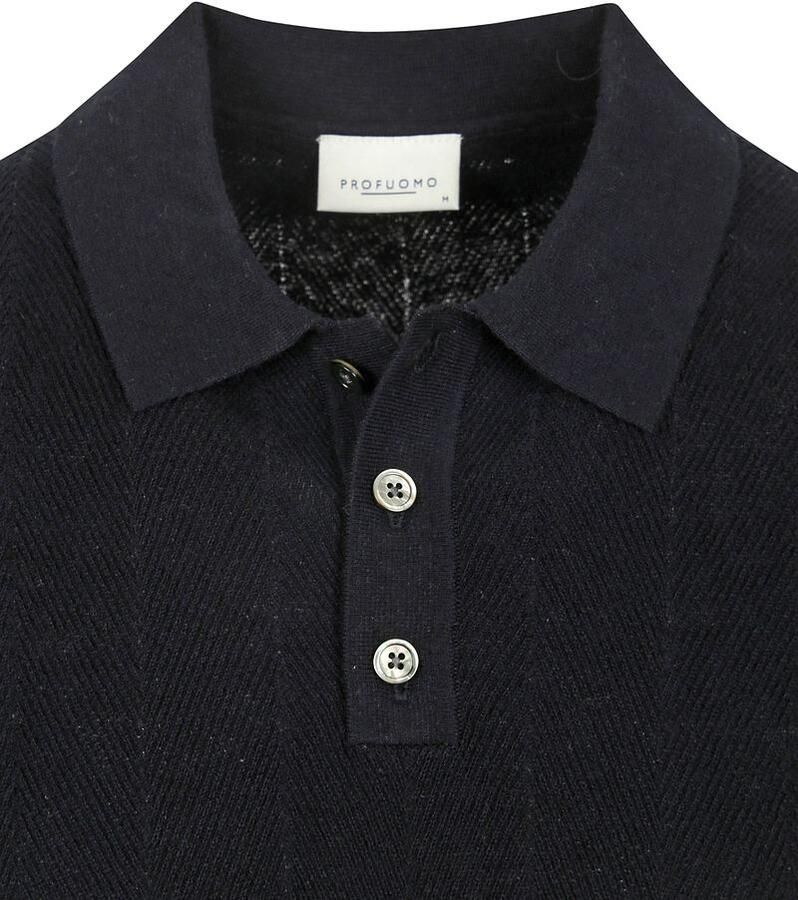 Profuomo T-shirt Poloshirt Linen Blend Herringbone Navy