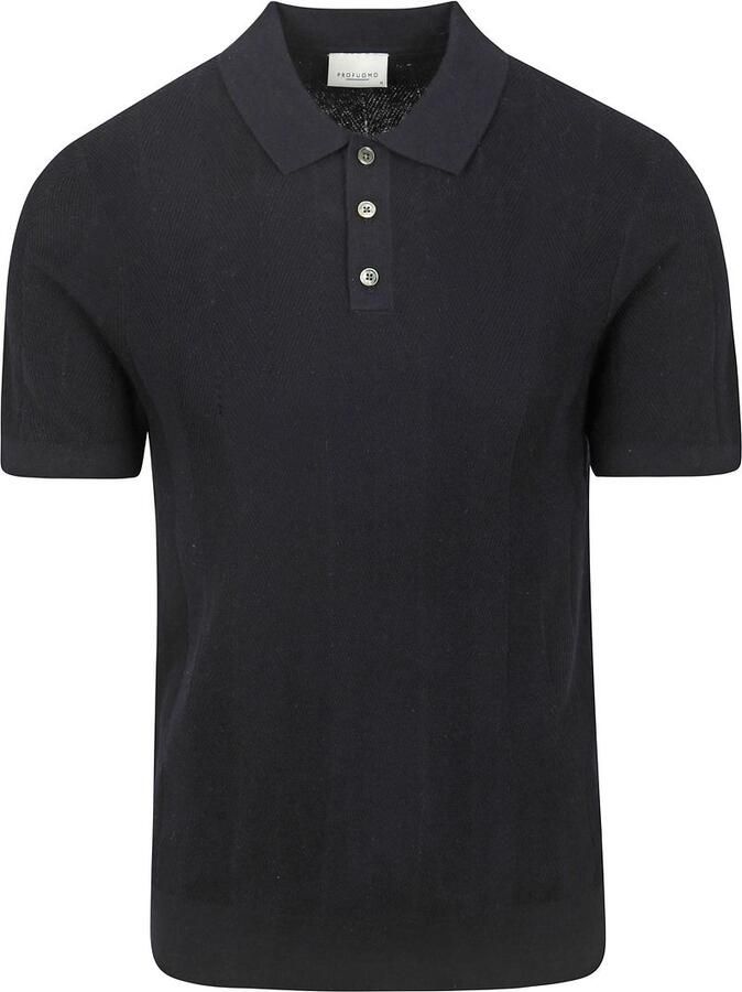 Profuomo T-shirt Poloshirt Linen Blend Herringbone Navy
