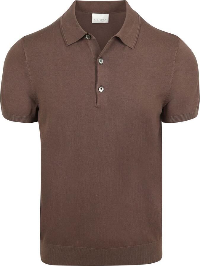 Profuomo zijden regular polo bruin fijn gebreid - Foto 2