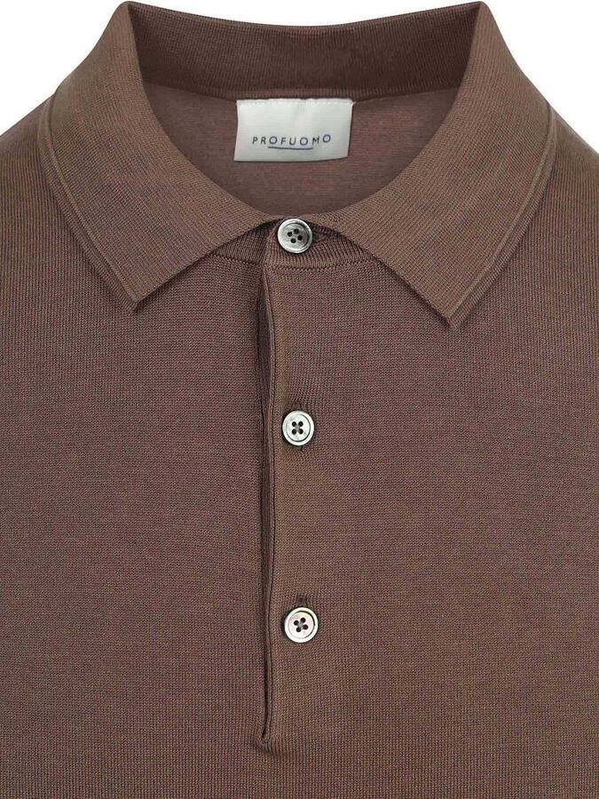 Profuomo zijden regular polo bruin fijn gebreid - Foto 3