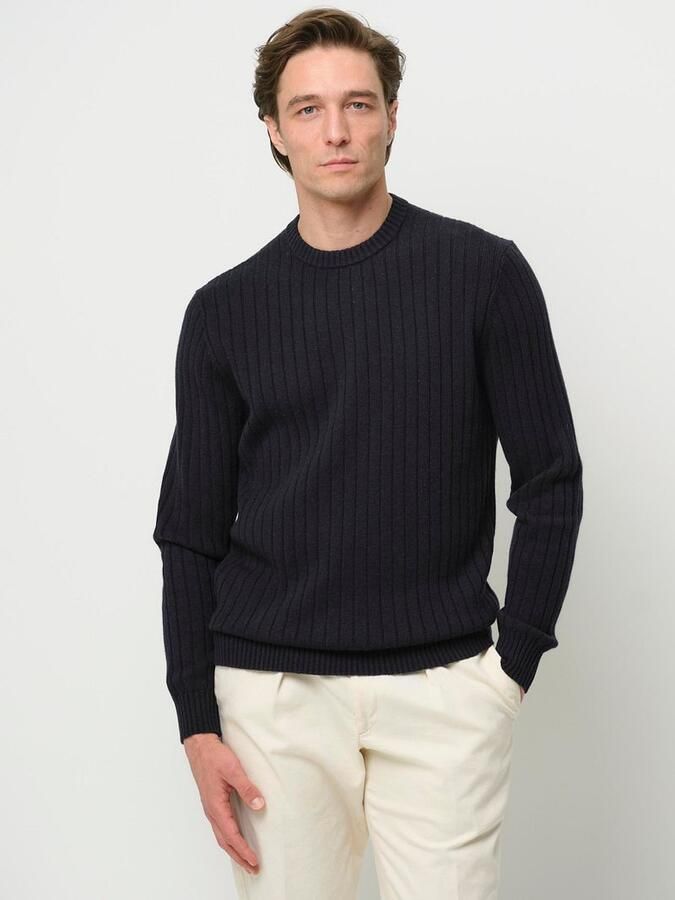 PROFUOMO Heren Truien & Vesten Pullover Crew Neck Wool Blend Donkerblauw - Foto 6