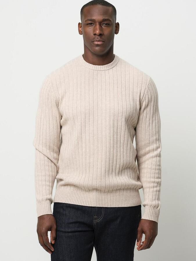 PROFUOMO Heren Truien & Vesten Pullover Crew Neck Wool Blend Beige - Foto 7