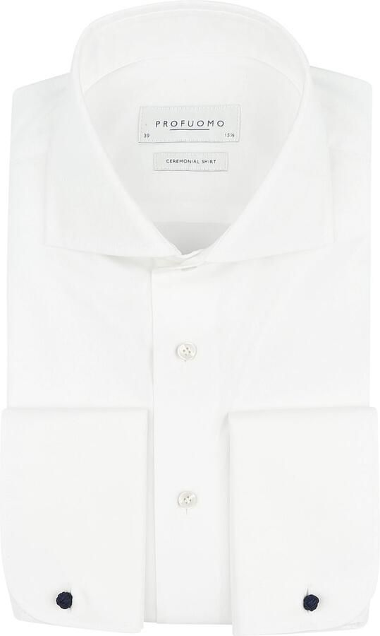 Profuomo Sky Blu overhemd ecru dubbel manchet slim fit - Foto 6