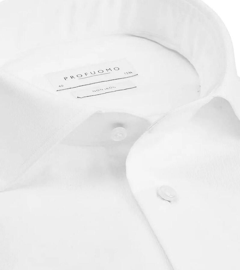 Profuomo slim fit strijkvrij overhemd met dubbele manchet wit twill two-ply - Foto 5