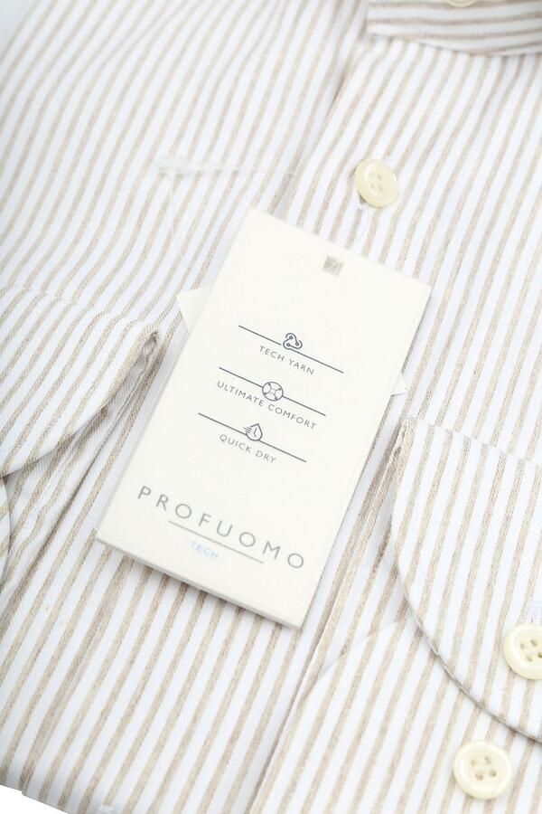 Profuomo Shirt Extra Lange Mouwen Travel Streep Beige - Foto 3