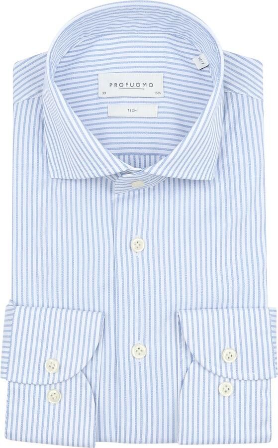 Profuomo Shirt Extra Lange Mouwen Travel Streep Lichtblauw