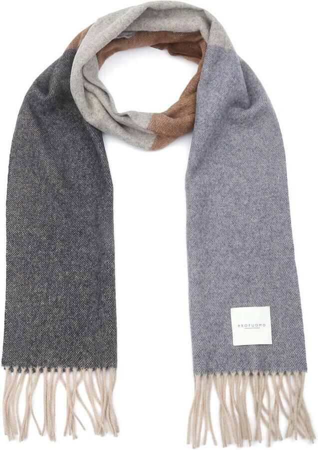 Profuomo Blauwe Lamswollen Sjaal met Franjes Multicolor Heren